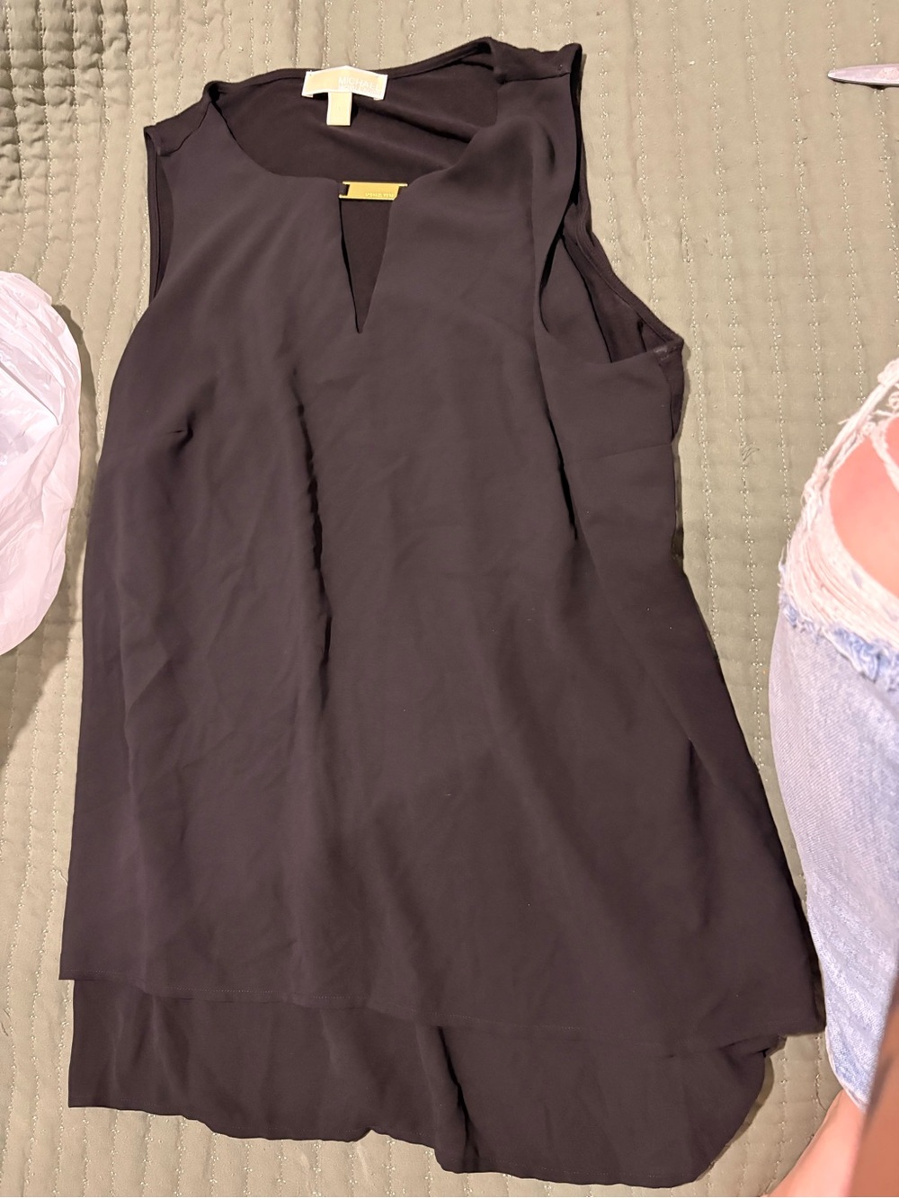Michael Kors Black Sleeveless V-Notch Layered Camisole